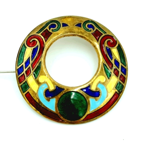 60's Copper Enamel Guilloche Brooch - Picture 13 of 14